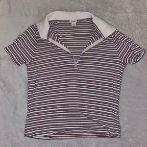 Retro Collared Striped Crop Top
